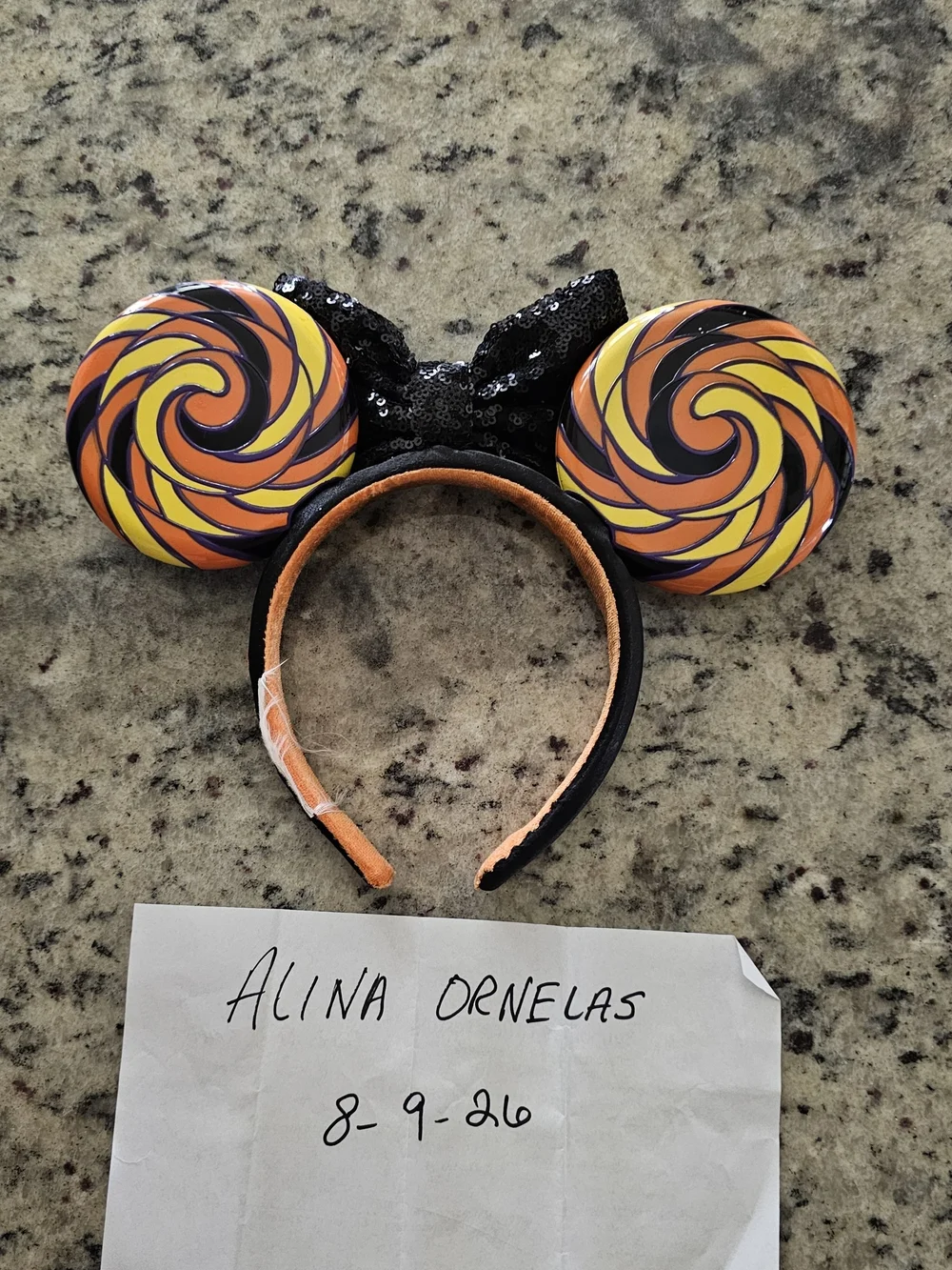 Black Sequin Bow Halloween Candy Swirl Kids Costume Headband